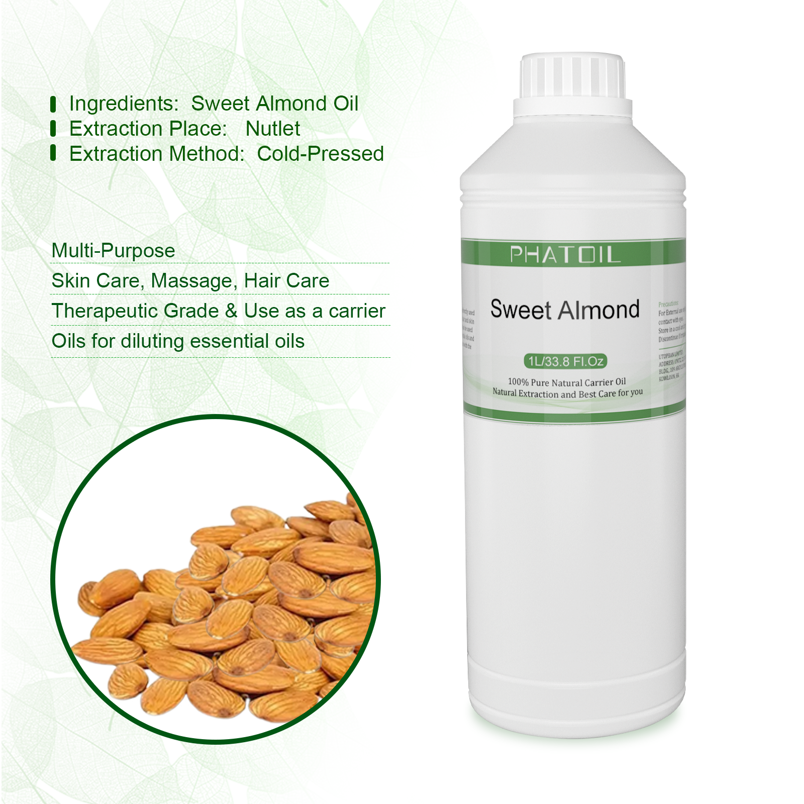 PHATOIL 1000ml Sweet Almond Oi - Face Oil Rosehip 评论和价格